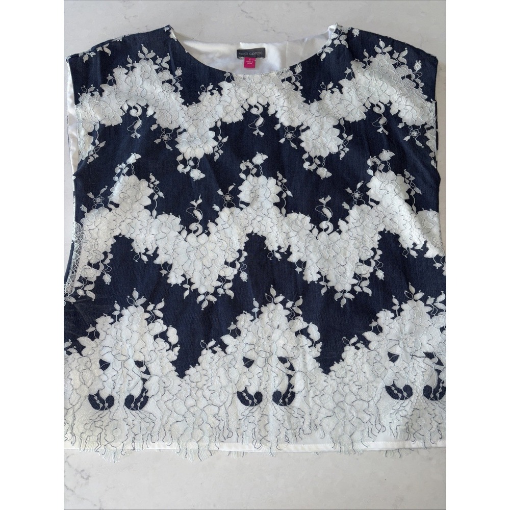 Vince Camuto Blouse Top Women's S Floral Lined Lace Overlay‎ Sleeveless Tank